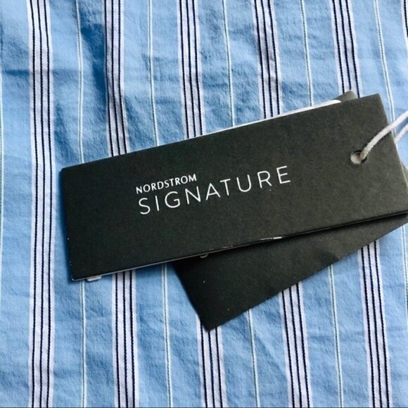 Nordstrom Signature Top XS NWT Tie-Sleeve Striped Luxury Spring Pastel Blue - Picture 4 of 10